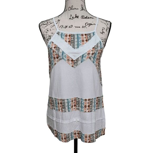 ☀️ VERSONA Boho Geo Print White Halter Top SIZE XS - Picture 1 of 9